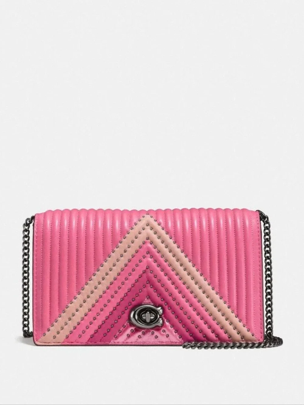 NWT Coach 1941 Dinky Pink Multi Foldove Colorblock Quilting Rivets Bag 27091-New